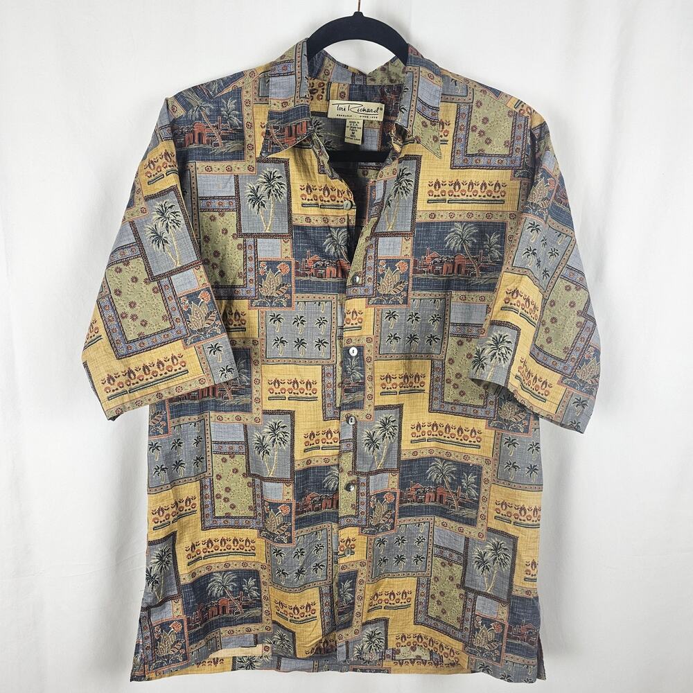VTG 90s Tori Richard Honolulu Scenic Print Cotton Lawn Button Up Shirt USA MEN M